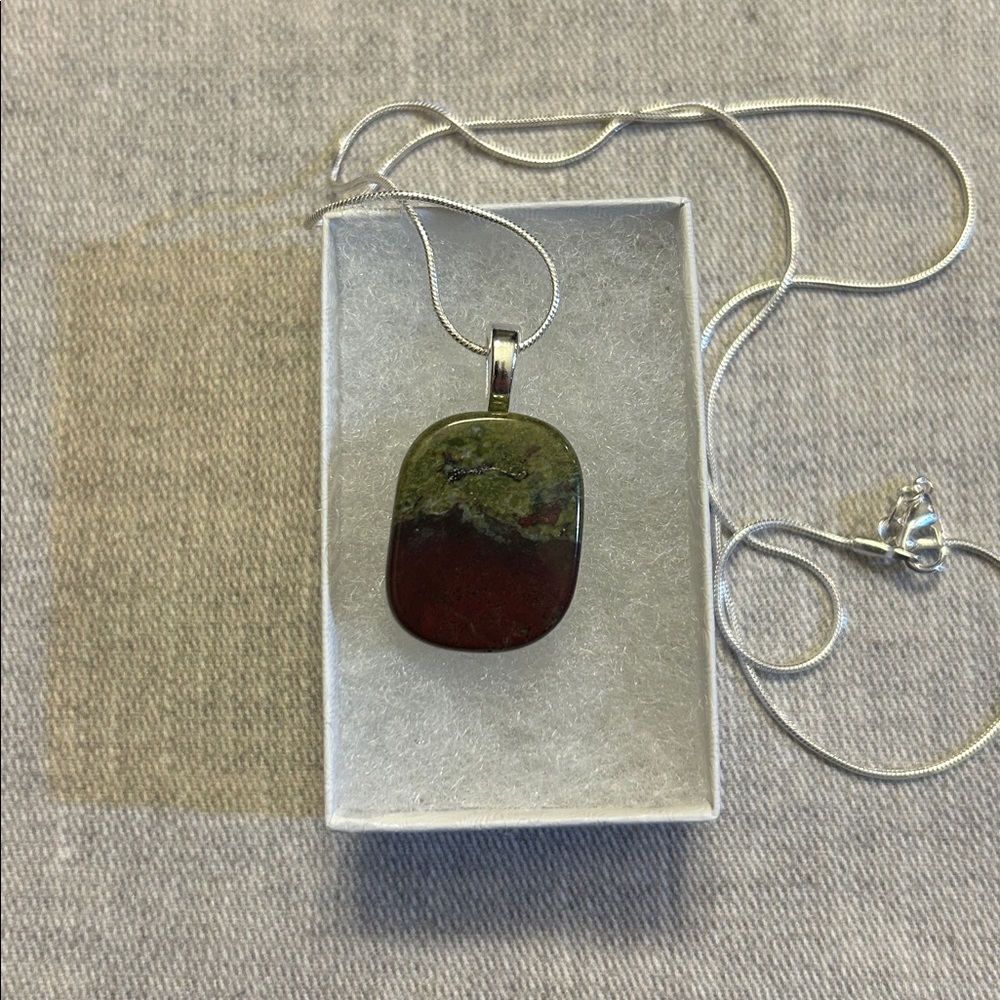 Necklace Jasper/Bloodstone handmade necklace, Silver chain 22” - Picture 4 of 6